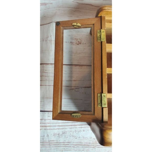 Rare Vintage Wood Jewelry Box Armoire Artistic Design Glass Door Shelves w/Mirro - Picture 9 of 12
